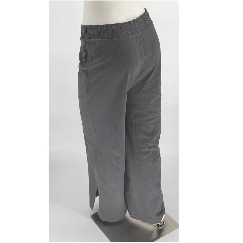 ZARA Gray Wide Leg Lounge Pants Elastic Waist Side Slit‎ XL Lagenlook 97-36
